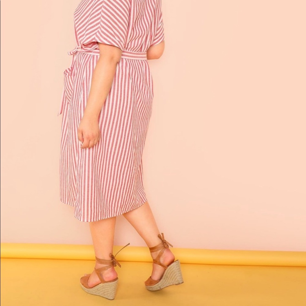 Shein - Striped Button Front Midi Dress - Size 2X - Picture 2 of 9